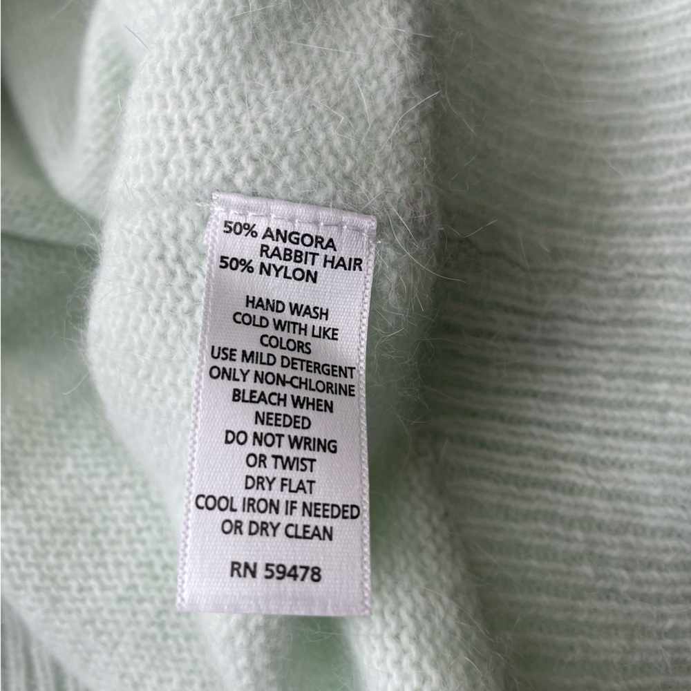 Cynthia Rowley Rabbit Hair Seafoam Green Crewneck Casual Sweater Size Large - Picture 5 of 5